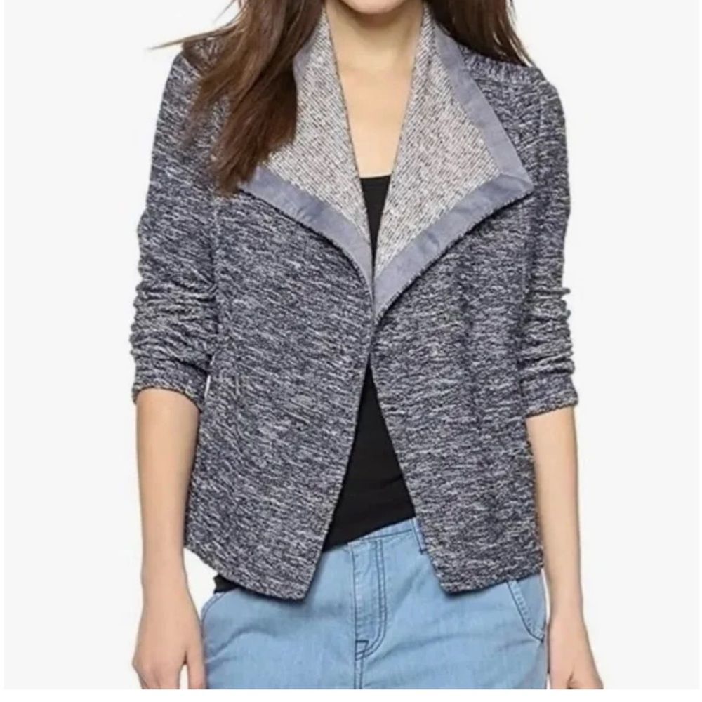 Vince Draped Waterfall Open Front Tweed Knit Jacket Cardigan